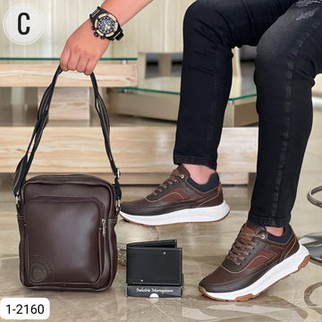 Trio Bolso, Billetera Y Tenis Para Hombre