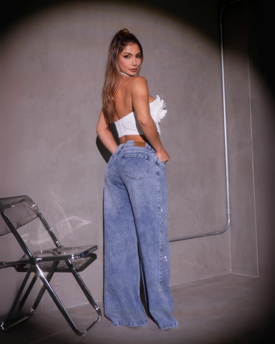 Jeans Palazzo Con Brillos (C-1846207-S)