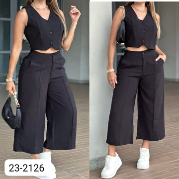 Conjunto Capri Ancho Y Chaleco Para Mujer