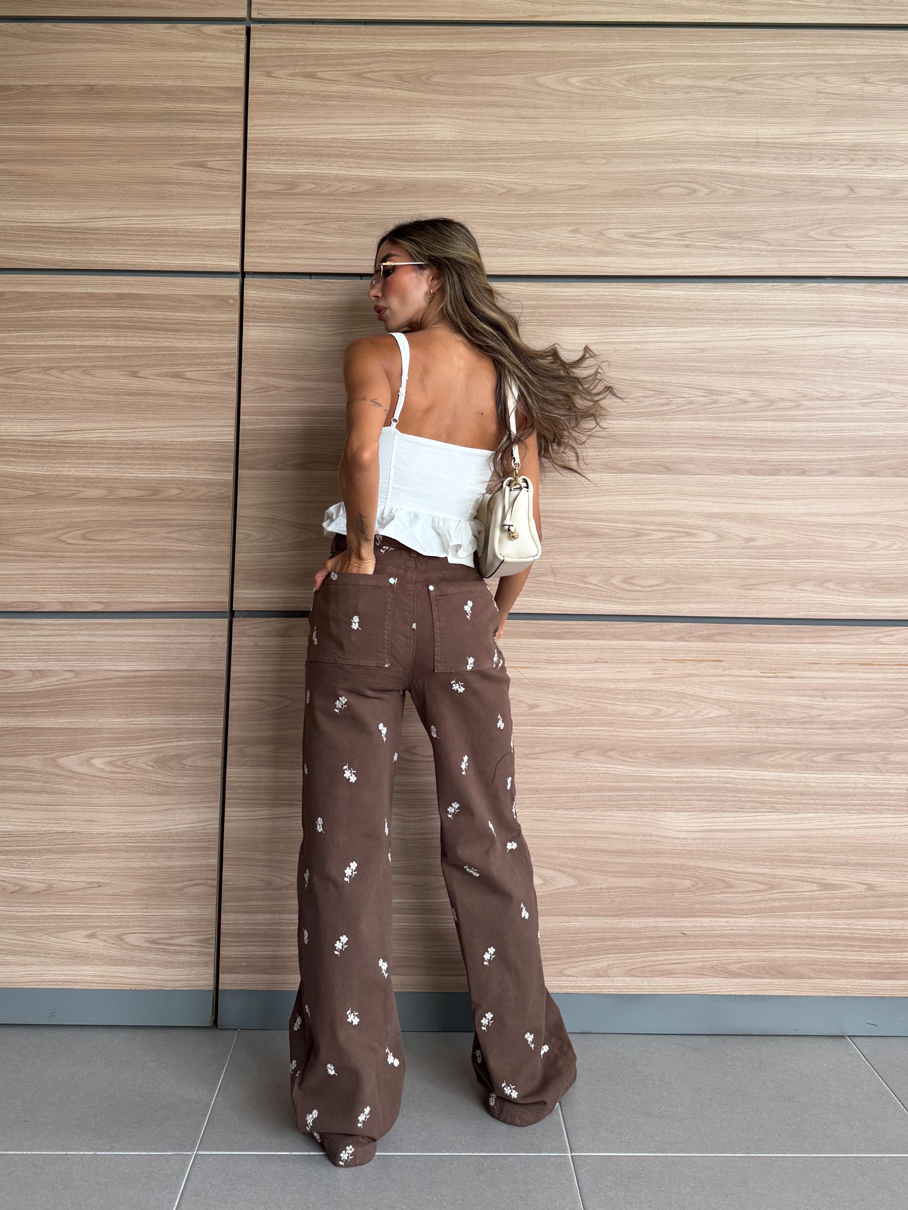 PANTALON BOTA RECTA BLANCO - CHOCOLATE