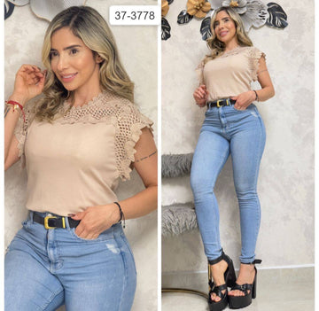 Blusa Detalle Gripiur Para Mujer 37-3778 (J)