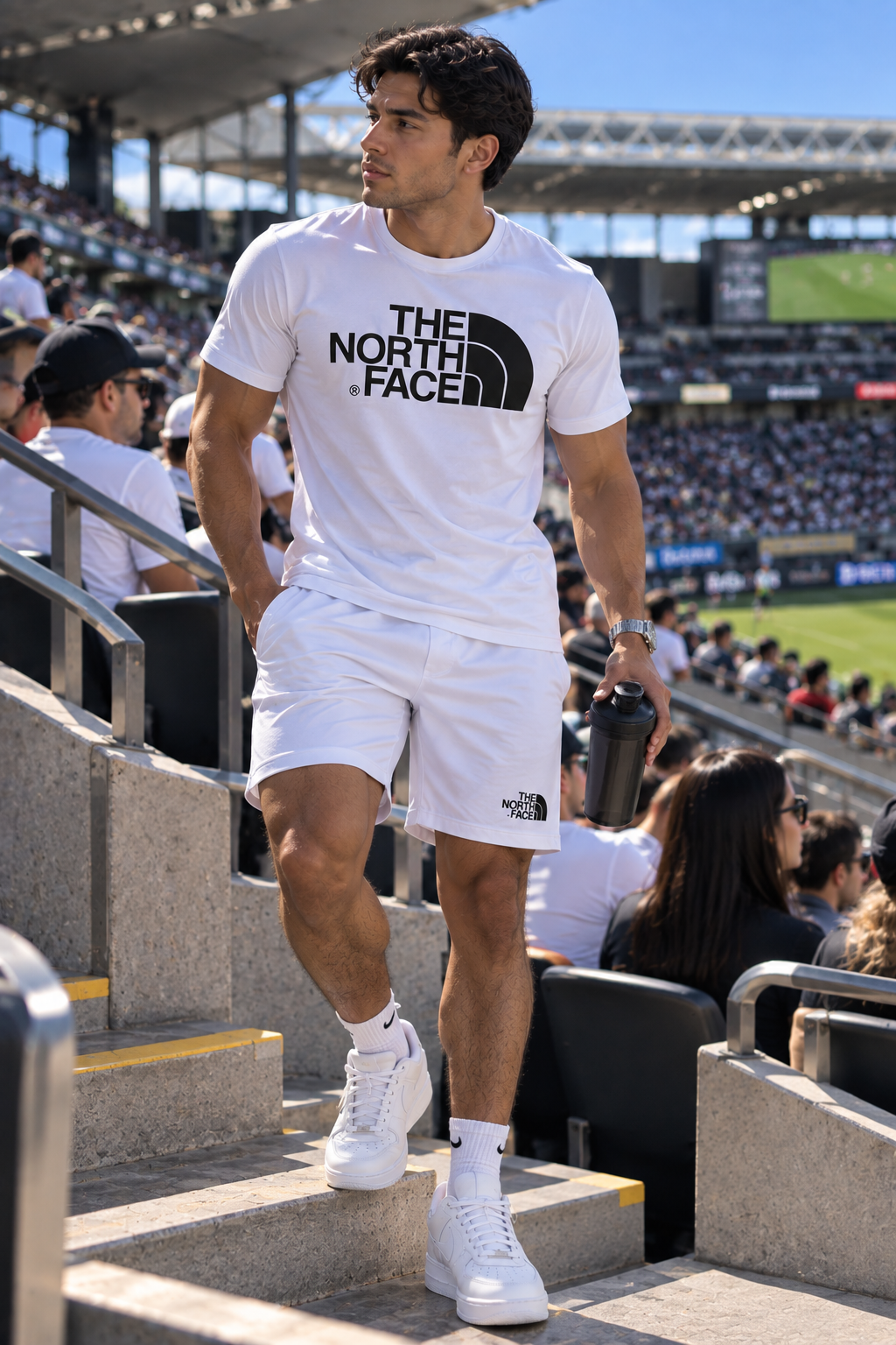 Conjunto corto para hombre en blanco con estampados gráficos negros en camiseta y short