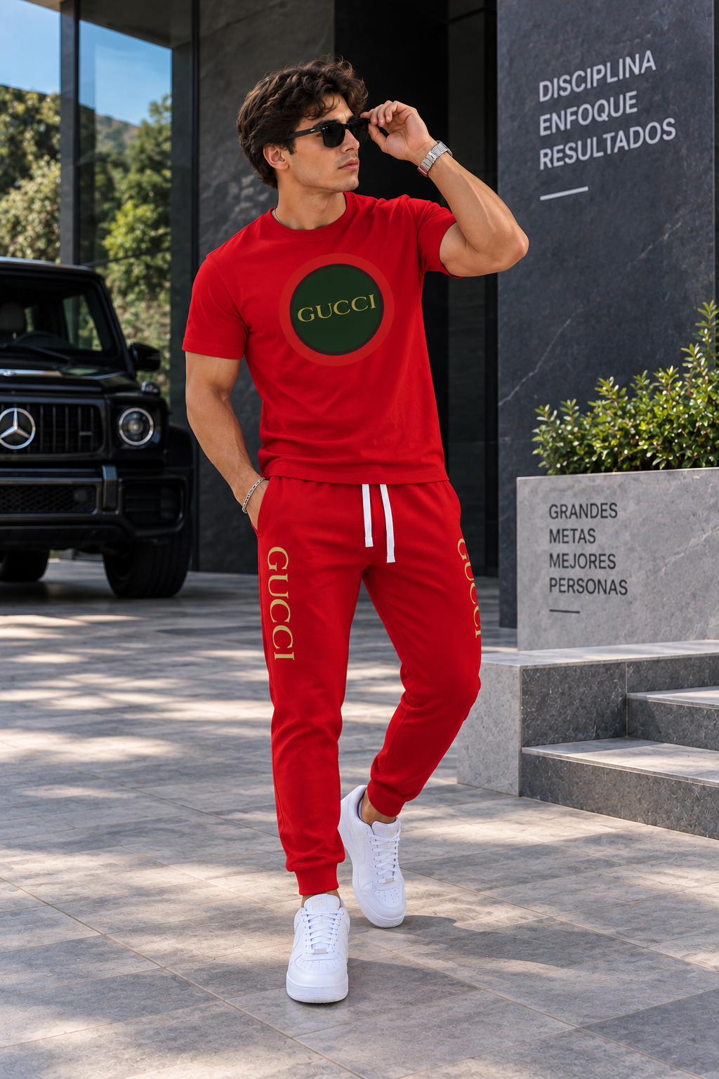 Conjunto caballero rojo estampado lujo dorado JV203 - Jovis