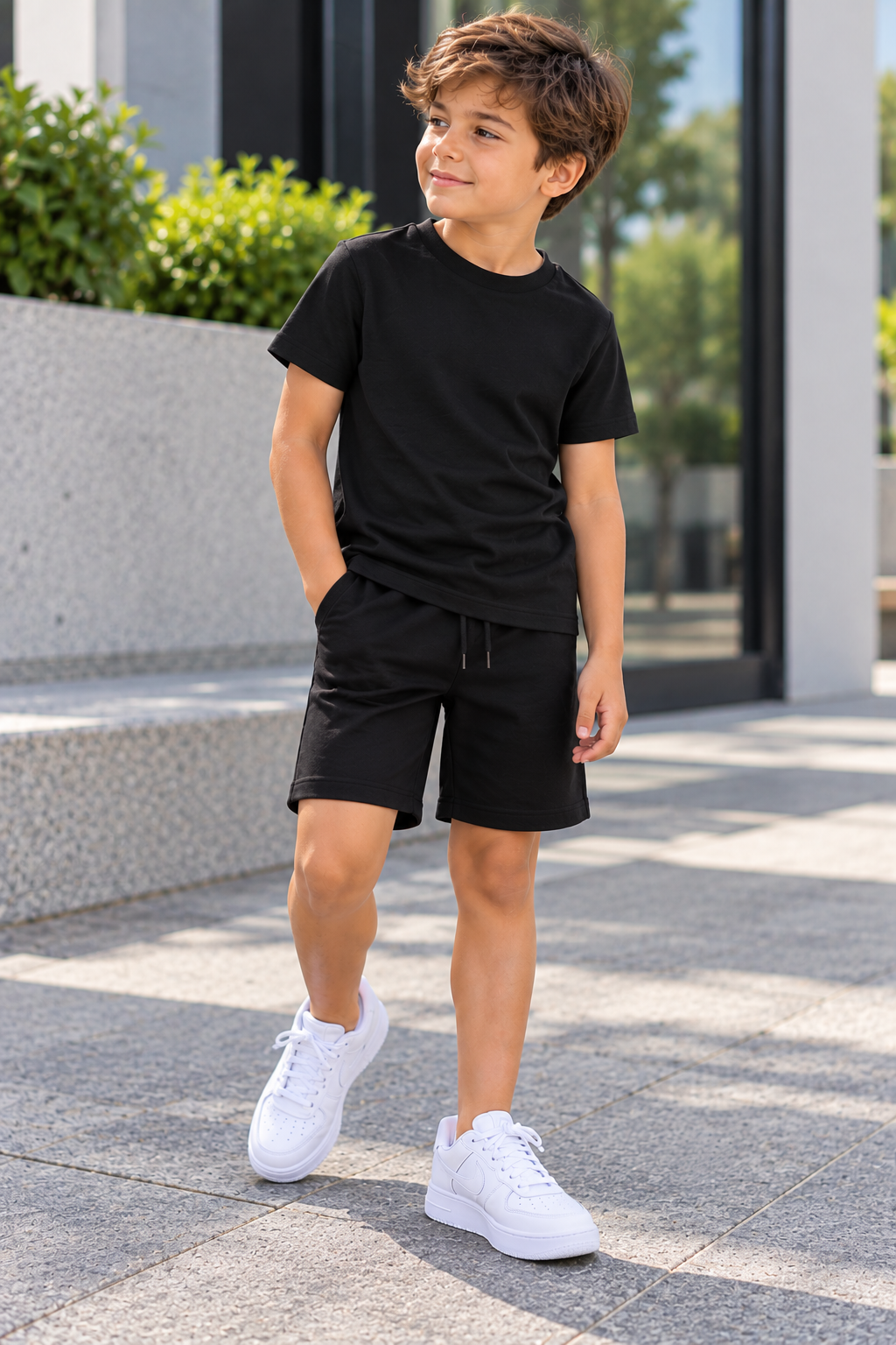 Conjunto infantil liso de camiseta y short en color negro