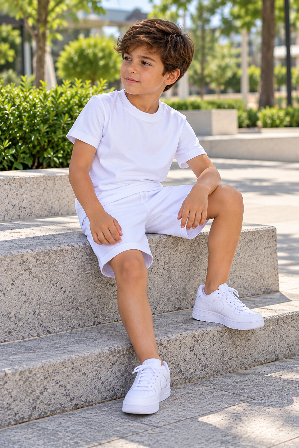 Conjunto infantil liso de camiseta y short en color blanco