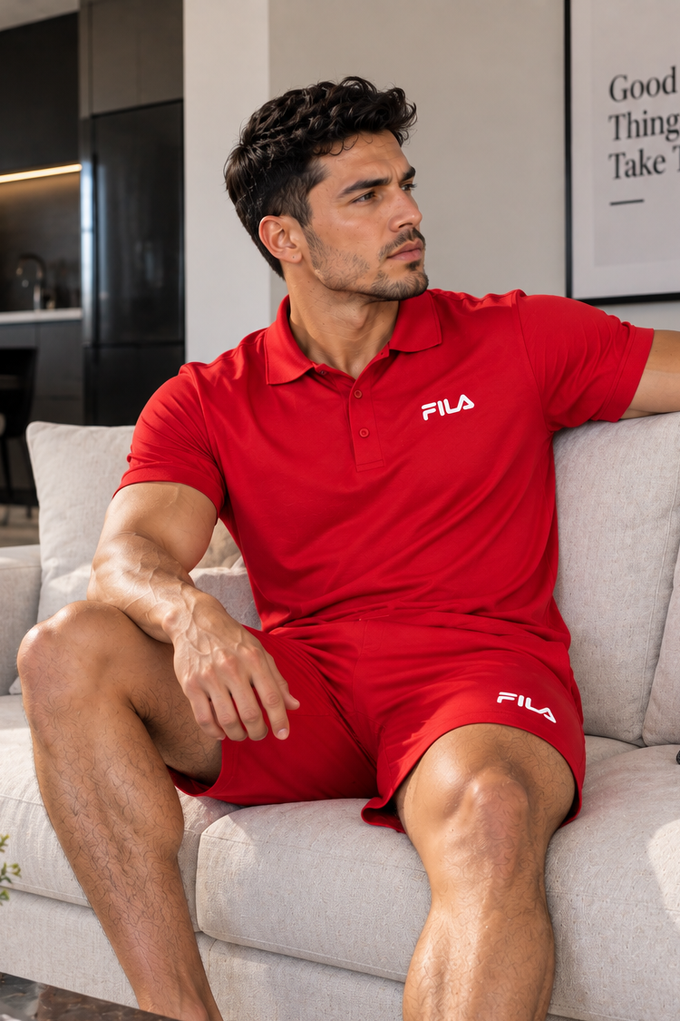 Conjunto para hombre con polo y bermuda rojos
