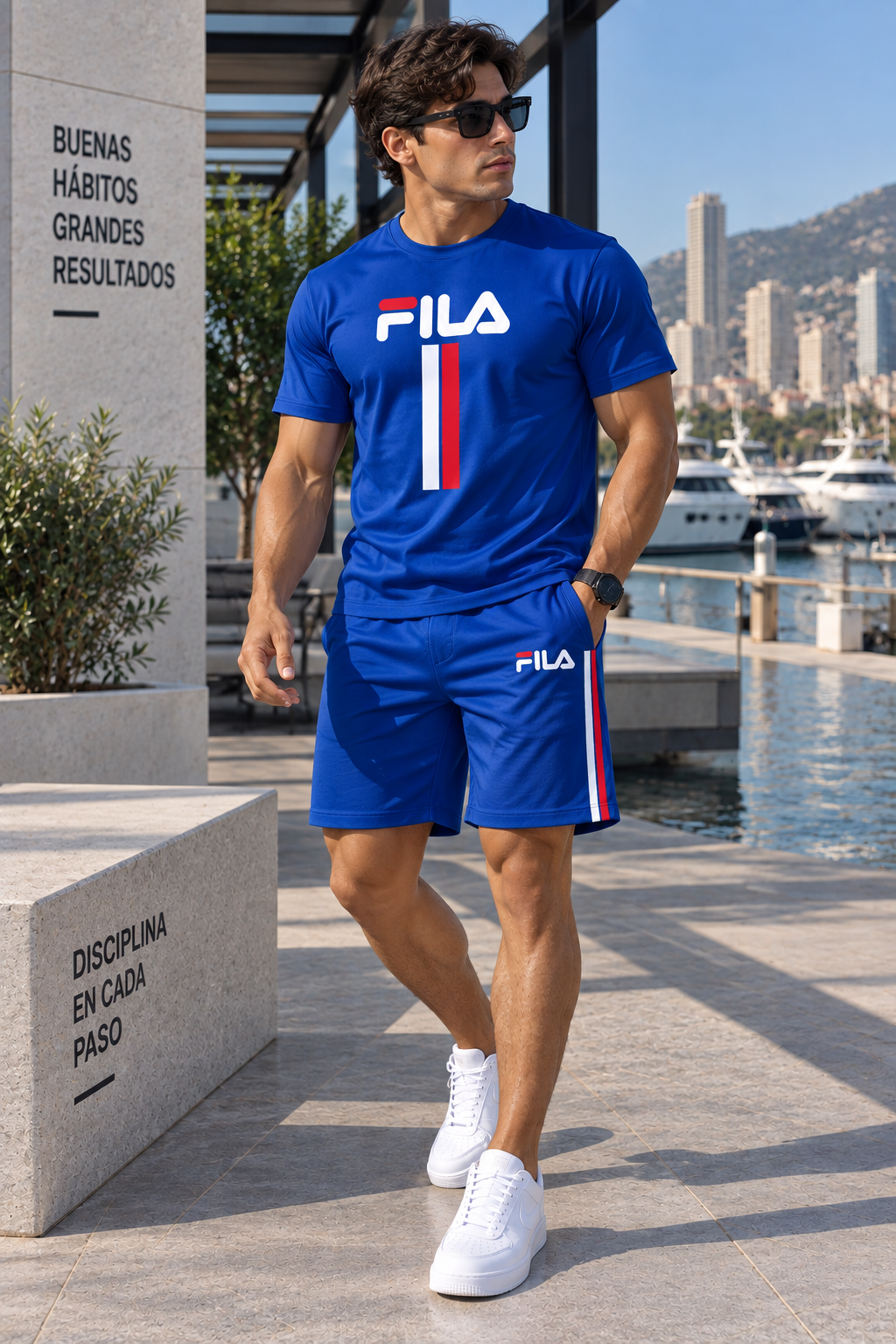 Conjunto corto hombre deportivo azul rey logo tricolor JV7001 - Jovis