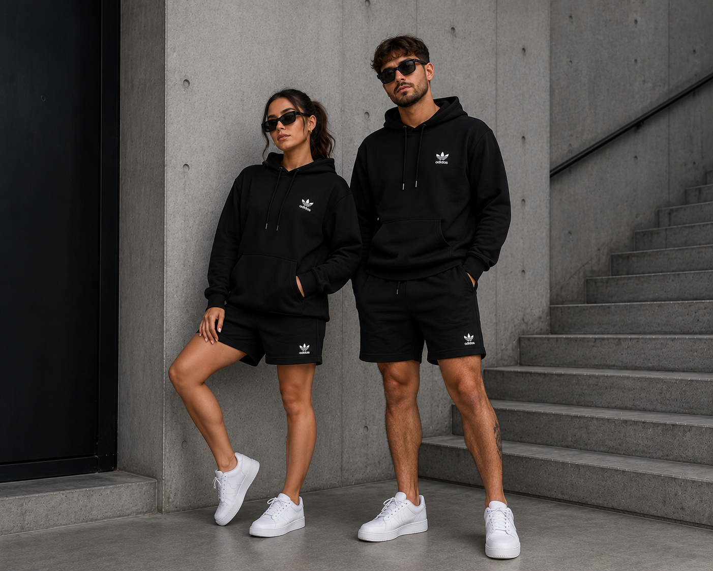Conjunto buso y short pareja negro logo blanco total black JV901 - Jovis