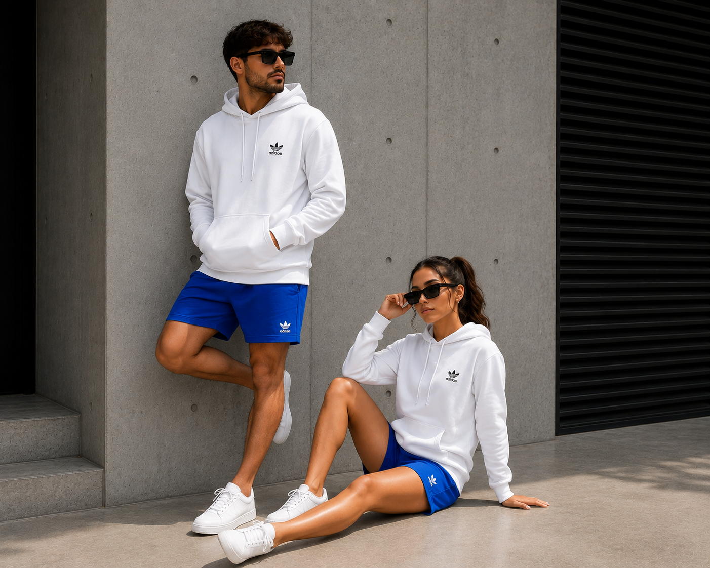 Conjunto buso blanco y short azul rey pareja logo JV903 - Jovis