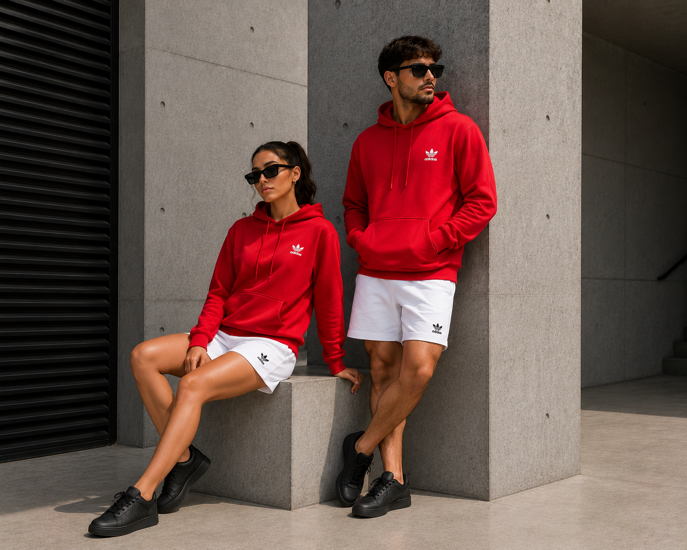 Conjunto buso rojo y short blanco pareja logo JV904 - Jovis