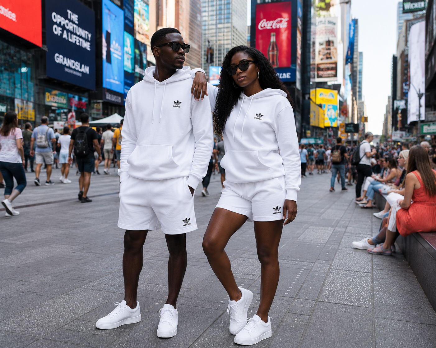 Conjunto buso y short pareja blanco total white logo negro JV905 - Jovis