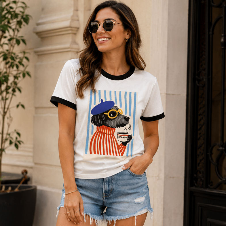 Camiseta dama sesgo negro estampado francés JV003 - Jovis