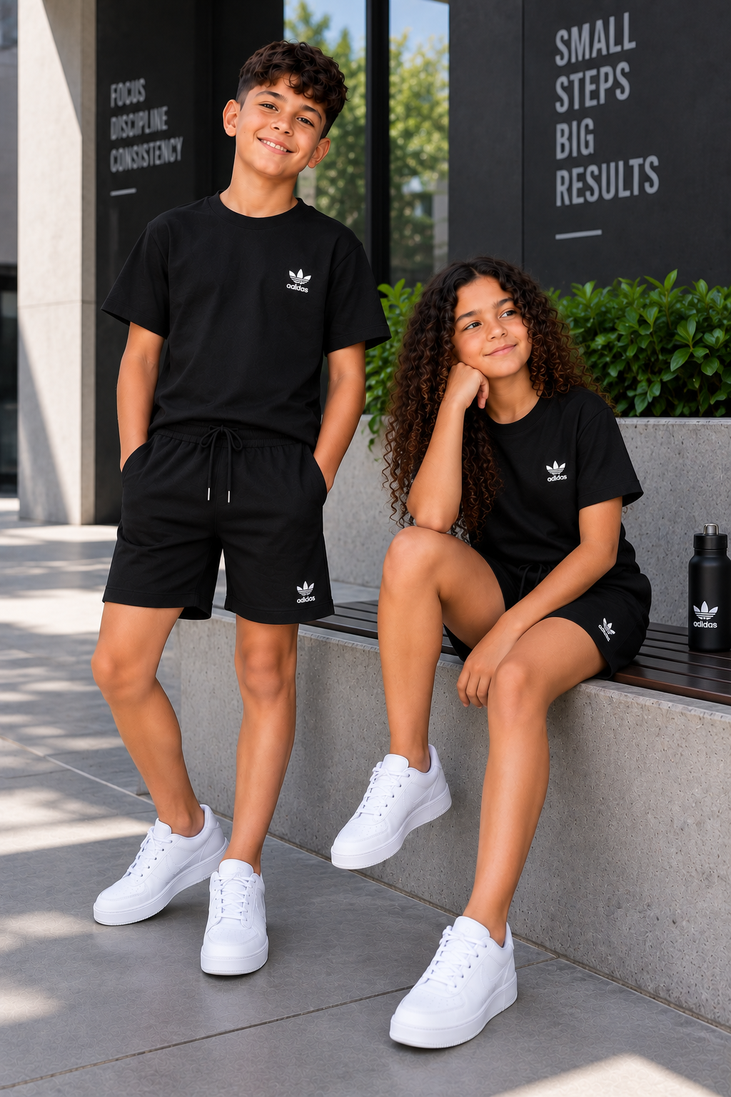Duo infantil camiseta y short negro logo blanco total black JV102 - Jovis