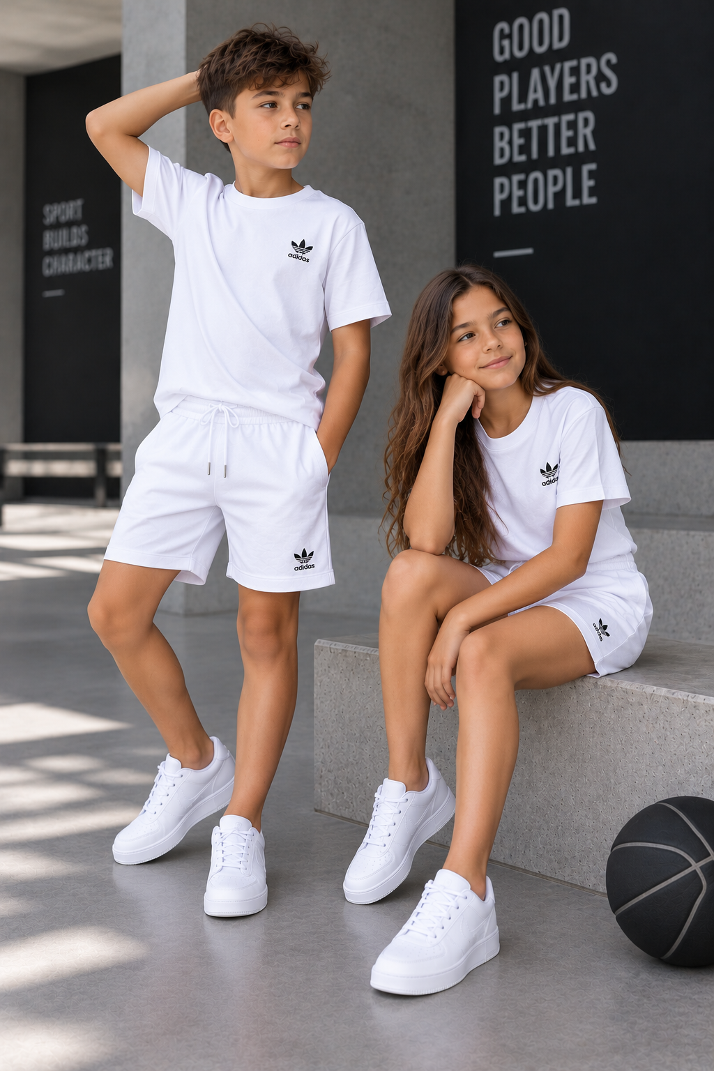 Duo infantil camiseta y short blanco logo negro total white JV103 - Jovis
