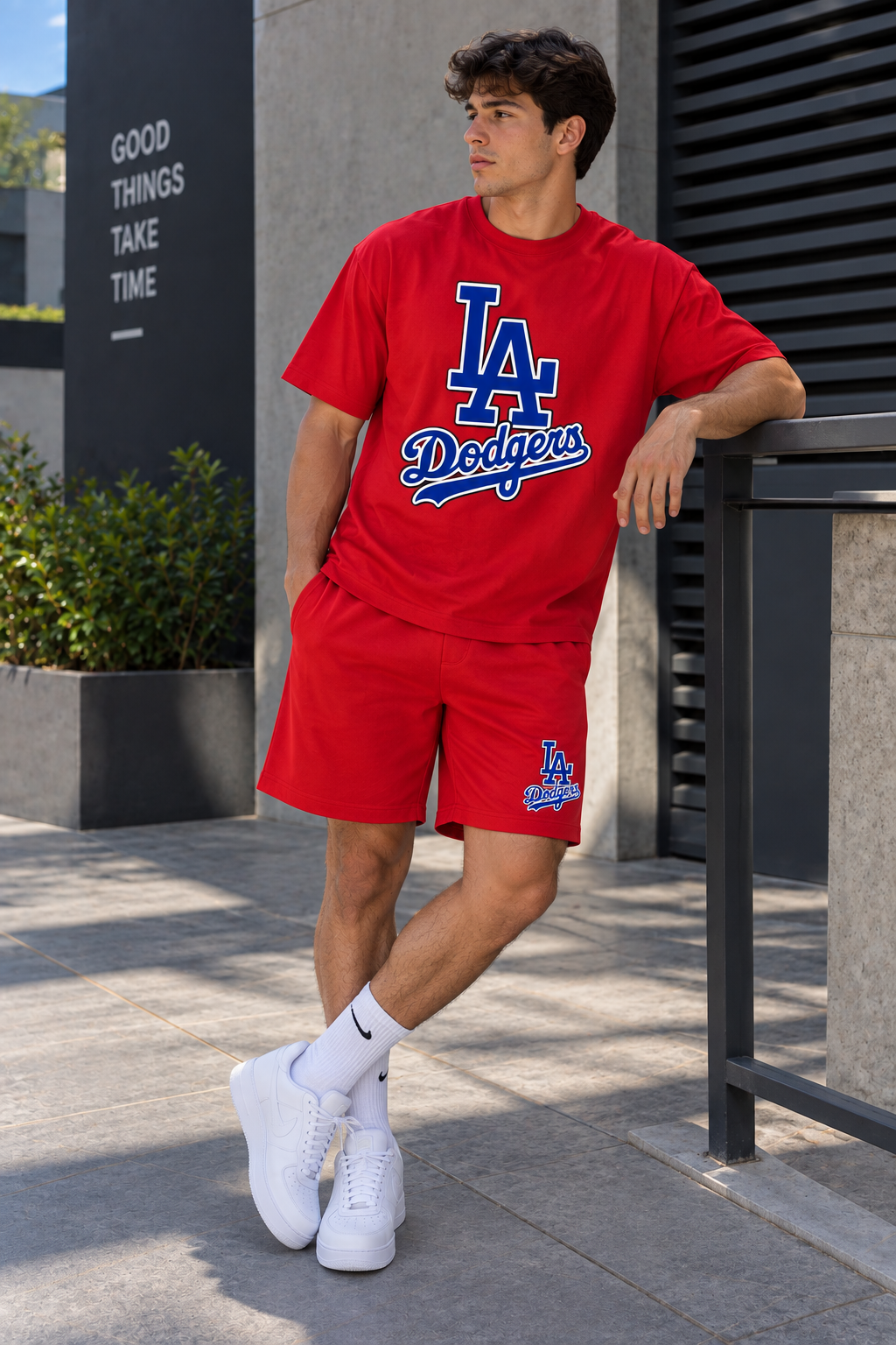 Conjunto corto hombre rojo estampado béisbol urbano JV706 - Jovis