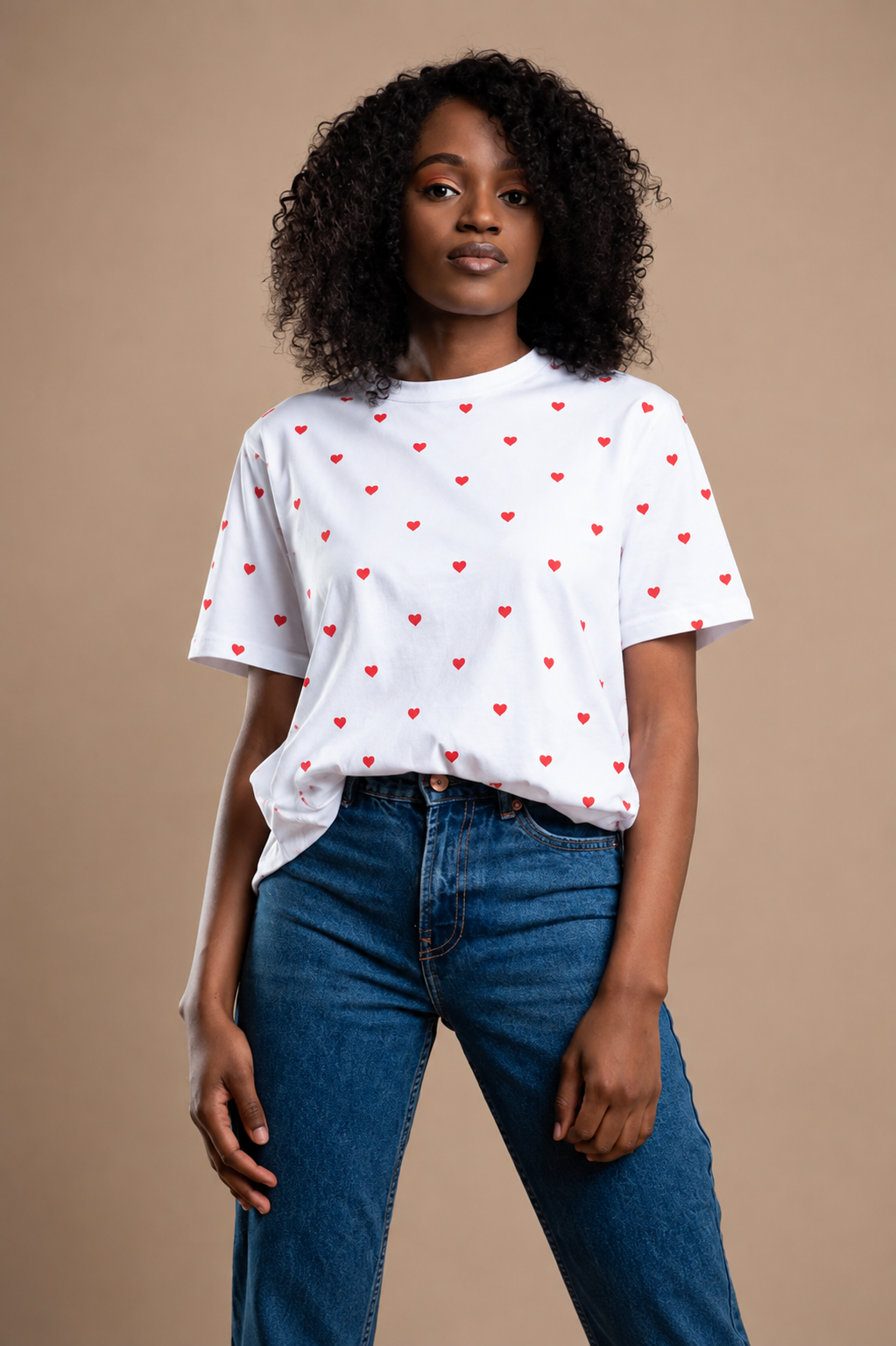 Camiseta básica dama blanca corazones rojos JV501 - Jovis