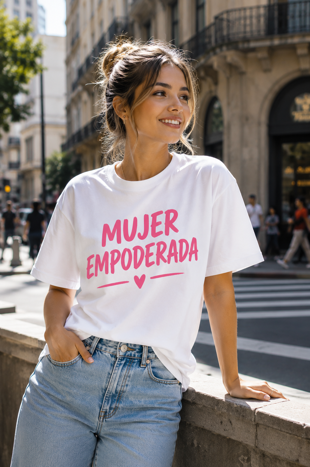 Camiseta básica dama blanca Mujer Empoderada fucsia JV504 - Jovis