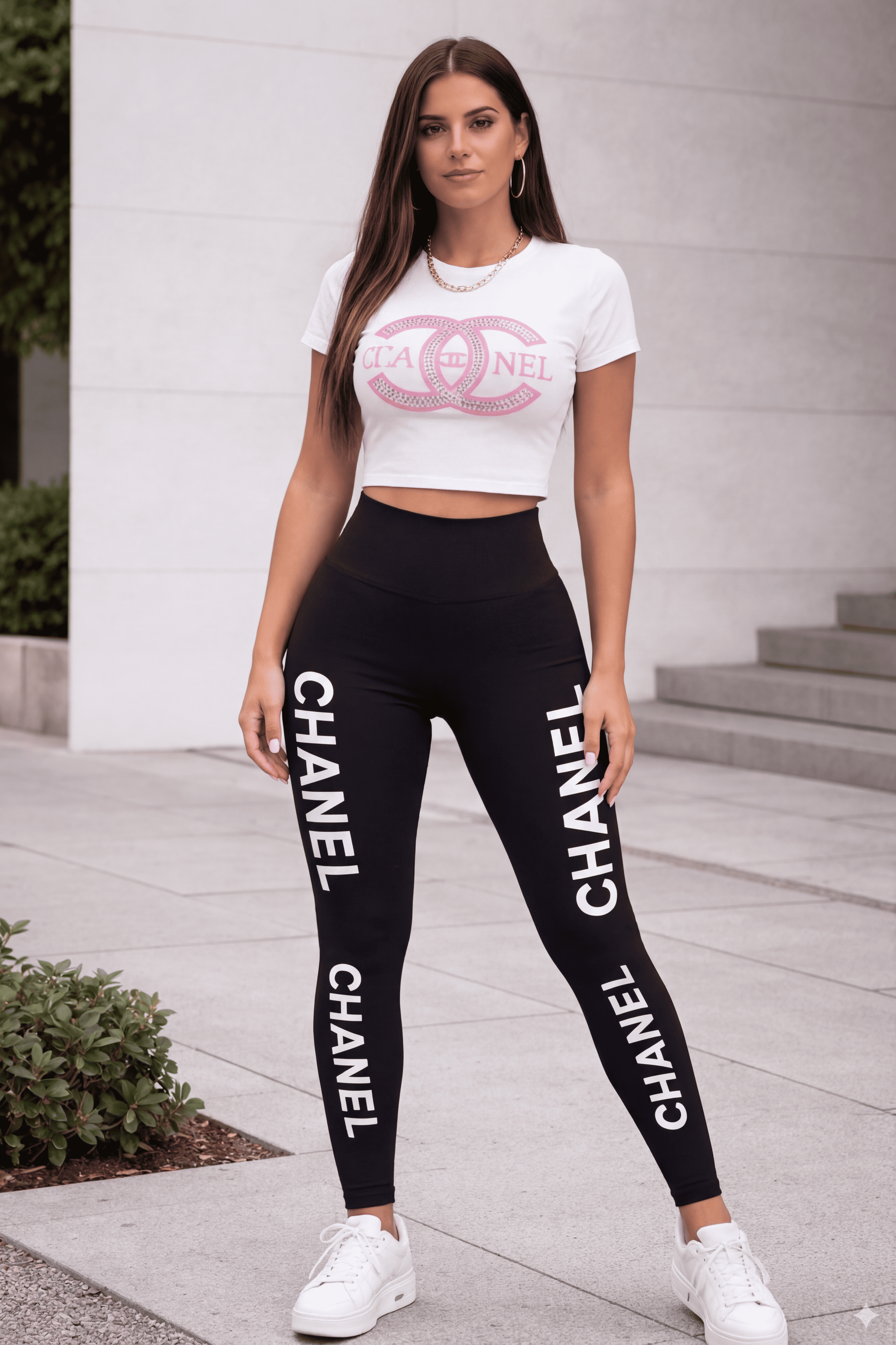 Conjunto largo dama crop top blanco legging negro estilo lujo JV944 - Jovis