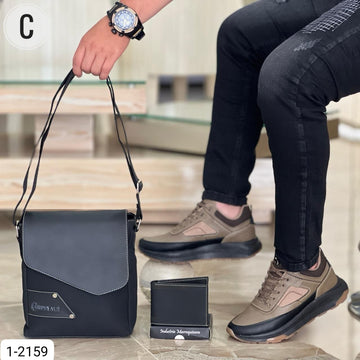 Trio Bolso, Billetera Y Tenis Para Hombre