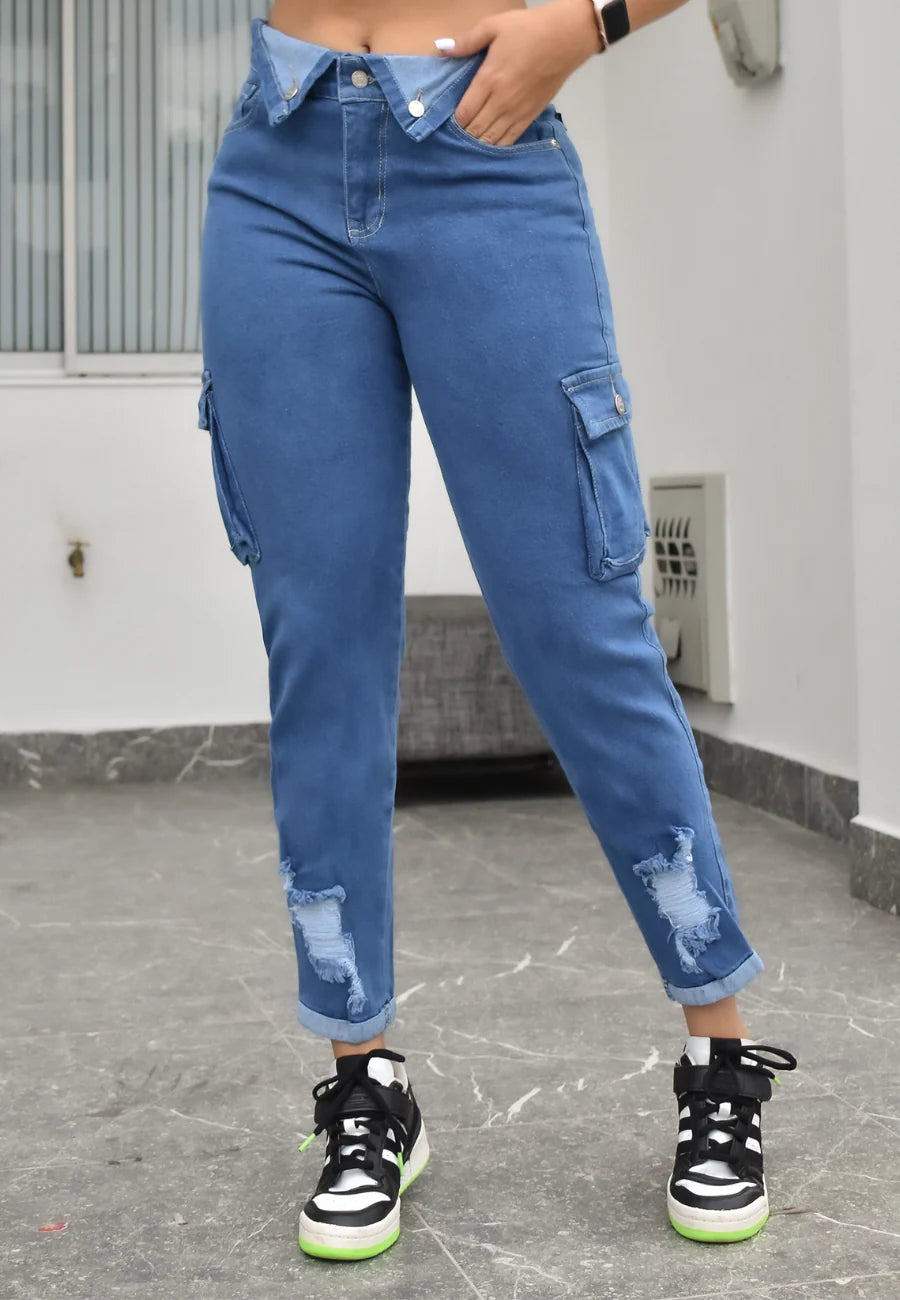Jean Mujer Levanta Cola Cargo (C-BK4097-T) ●