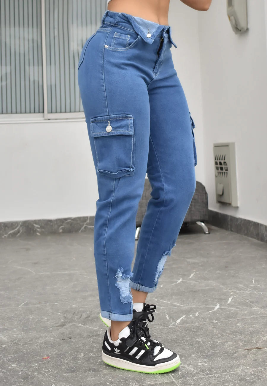 Jean Mujer Levanta Cola Cargo (C-BK4097-T) ●